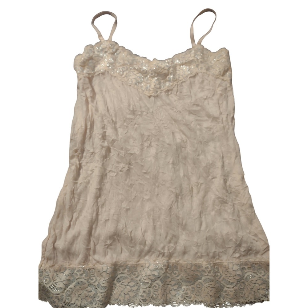 Vanity Y2K Sparkle Lace Trim Cami Pink Silver Metallic Festival‎ Top Large